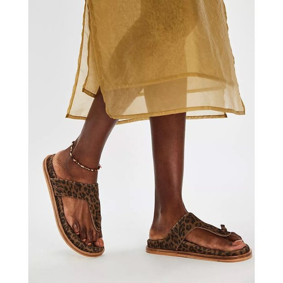 FREE PEOPLE Mika Footbed Sandals / Chestnut Leopard Suede - Picture 2 of 13